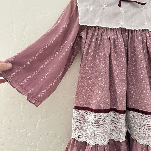 Vintage Mini World 70s Girls Pinafore Dress Lace Ruffles Bib Provo Utah Size 4T - Picture 4 of 10
